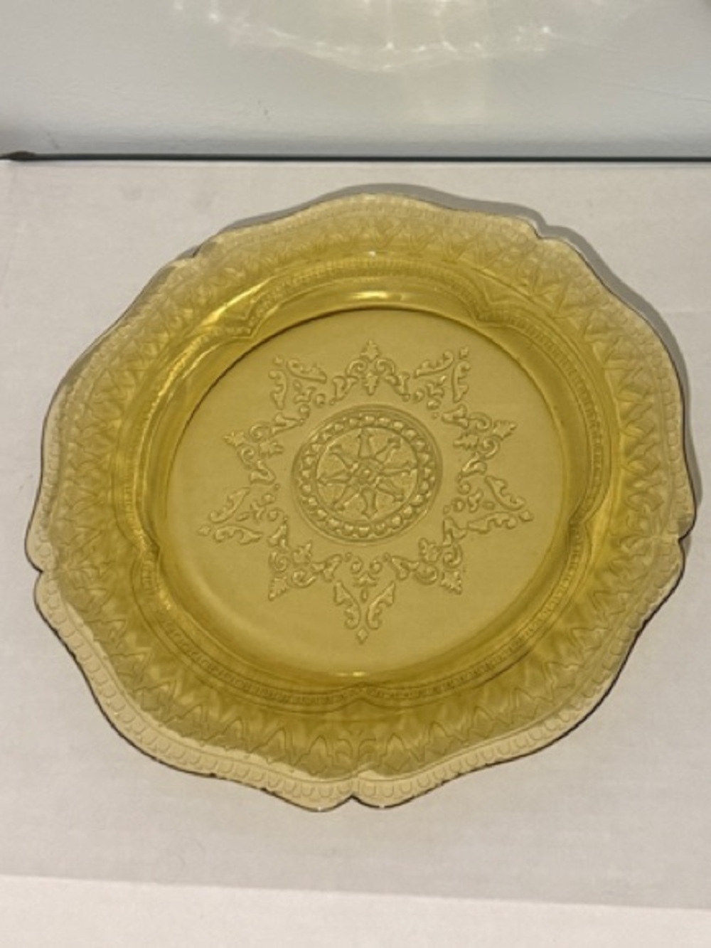 Vintage Yellow Pressed Glass Decorative Plate